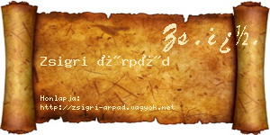 Zsigri Árpád névjegykártya